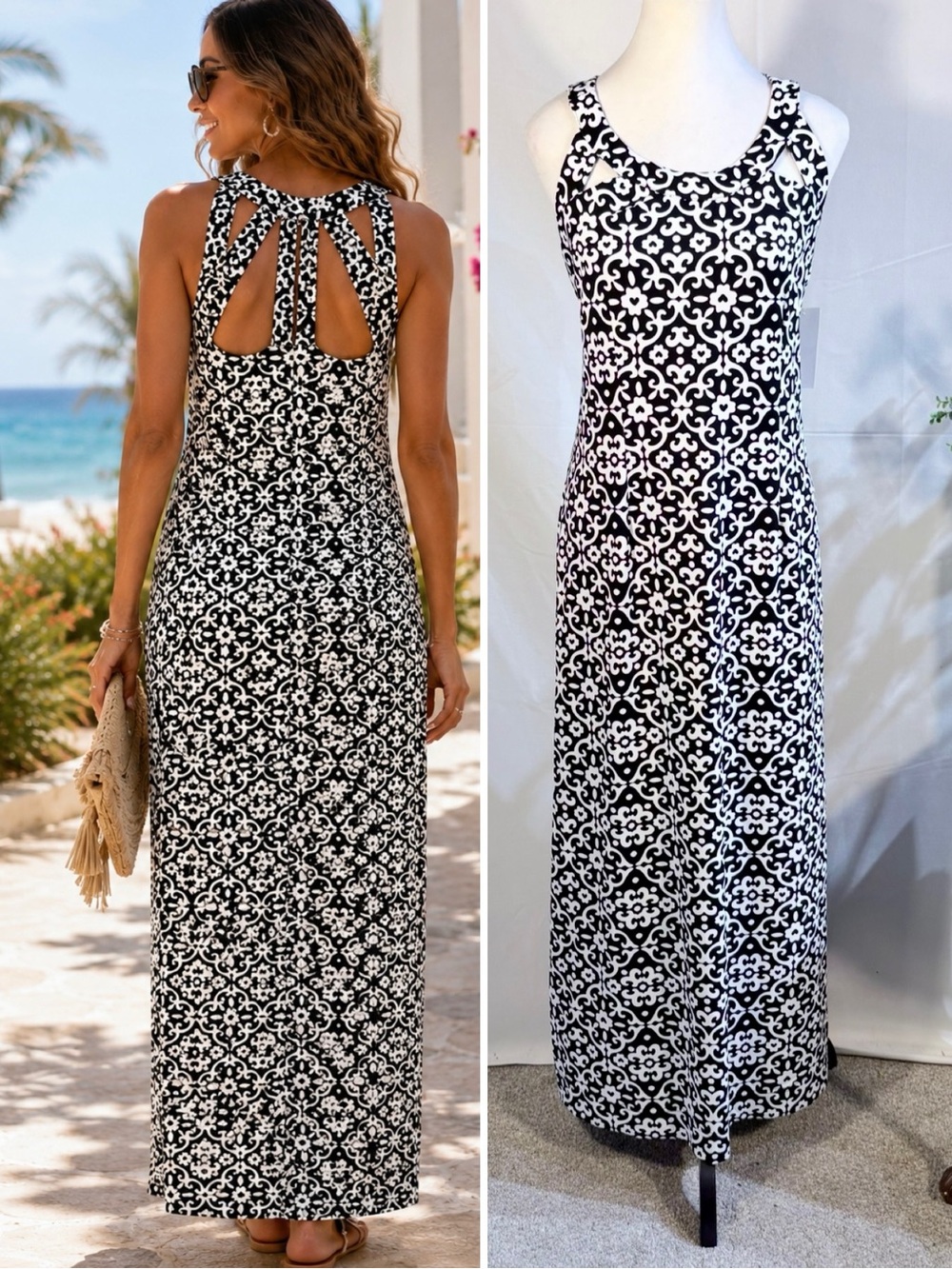 💥NWT Lulu-B UPF 50+ Cooling  Multi Cutout Back Maxi Dress Sz L🧡